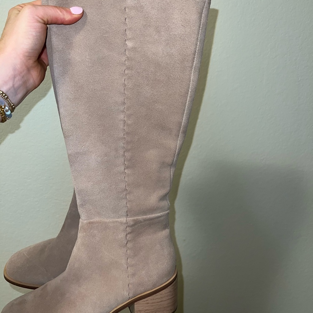 Suede Knee-High Boots in Beige